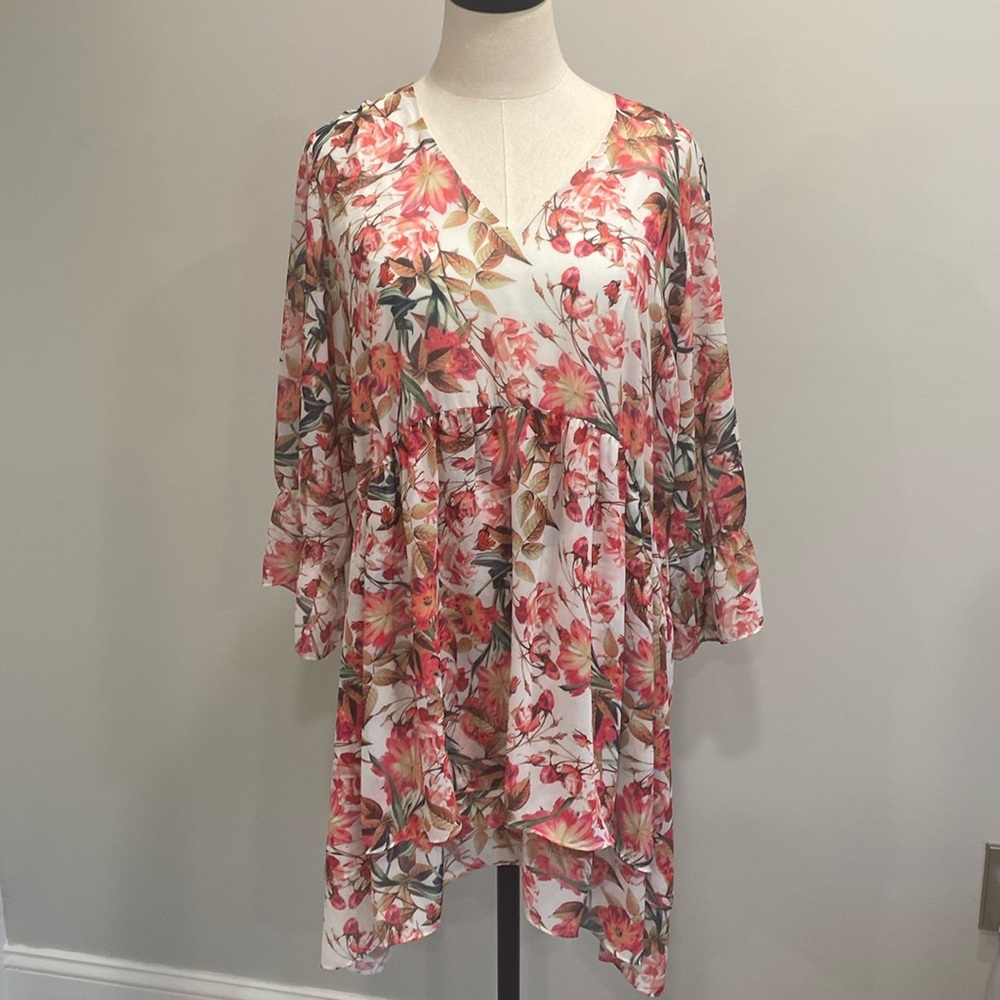 Gianni Binni Poppy Wava Chiffon Floral Dress Size L Large
